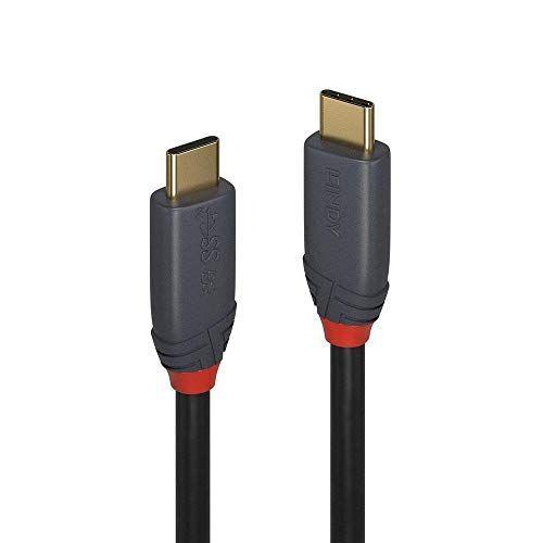 LINDY USB 3.1 TypeCケーブル、5A PD、アントラライン、ブラック、1m (型番:36901)