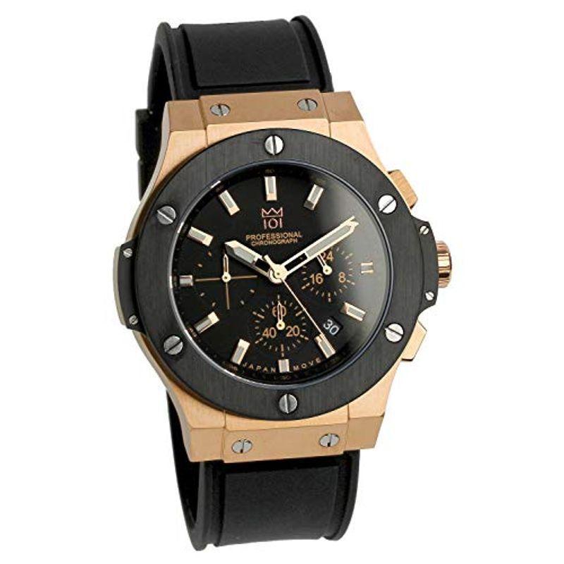 HYAKUICHI 101 腕時計 ウォッチ 100m防水 クロノグラフ 日付表示 ラバーベルト ブラック×ピンクゴールド メンズ