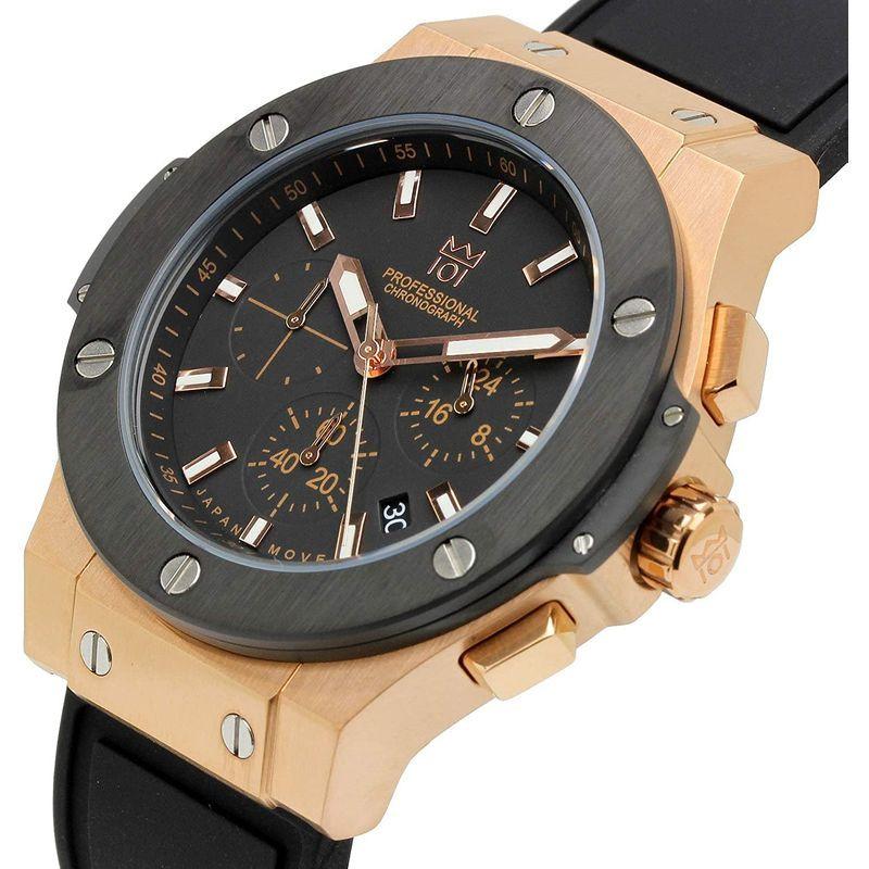 HYAKUICHI 101 腕時計 ウォッチ 100m防水 クロノグラフ 日付表示 ラバーベルト ブラック×ピンクゴールド メンズ 腕時計 ウォッチ 100m防水 クロノグラフ 日付表示 ラバーベルト ブラック×ピンクゴールド メンズ