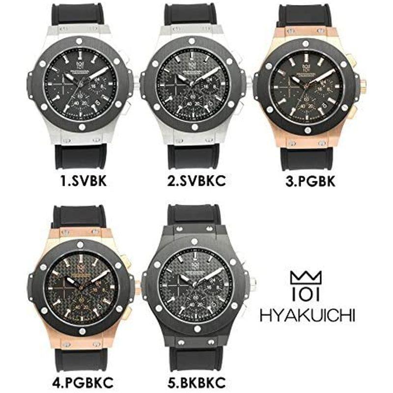 HYAKUICHI 101 腕時計 ウォッチ 100m防水 クロノグラフ 日付表示 ラバーベルト ブラック×ピンクゴールド メンズ 腕時計 ウォッチ 100m防水 クロノグラフ 日付表示 ラバーベルト ブラック×ピンクゴールド メンズ