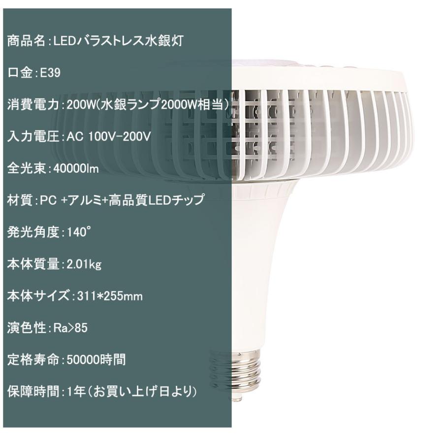 4個set【PSE認証 1年保証】LEDバラストレス水銀灯 200W 40000lm高輝度 E39兼用口金 ビーム角140度 バラストレスLED電球 ビームランプ形 大射灯 ledアイランプ｜musubi-shop｜02