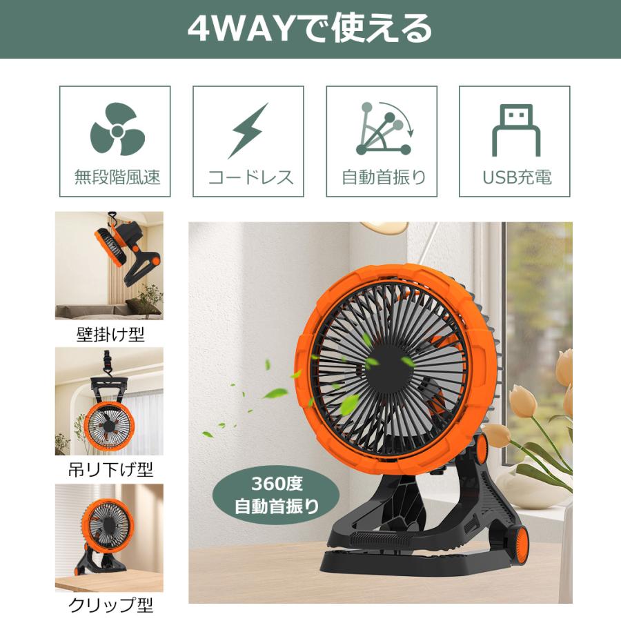 卓上扇風機 クリップ 扇風機 首振り usb 充電式 20000mAh 静音 卓上