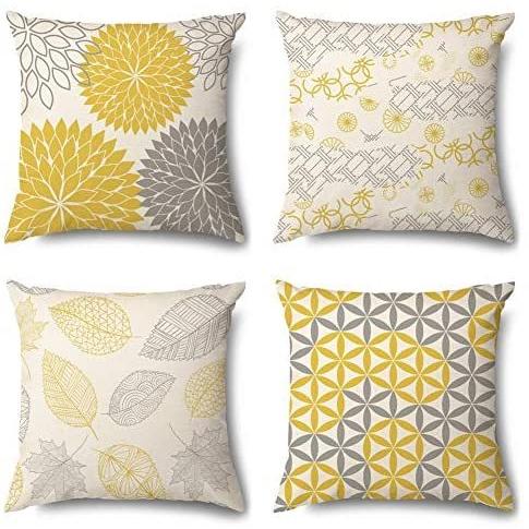 Otostar クッションカバー 45 45 北欧 亜麻 4枚セット おしゃれ 可愛い 柄 葉 リネンっぽい 綿とリネン 黄色 Msb19 Ude12v2ad むすび商店 通販 Yahoo ショッピング