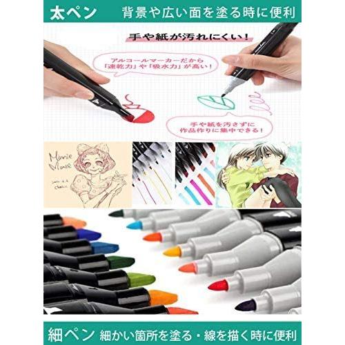 Hosum マーカーペン イラストマーカー 80色 セット 水彩ペン 2種類のペン先 太字 細字 油性コミック用 塗り絵 描画 落書き 学習用の イラスト用マーカー