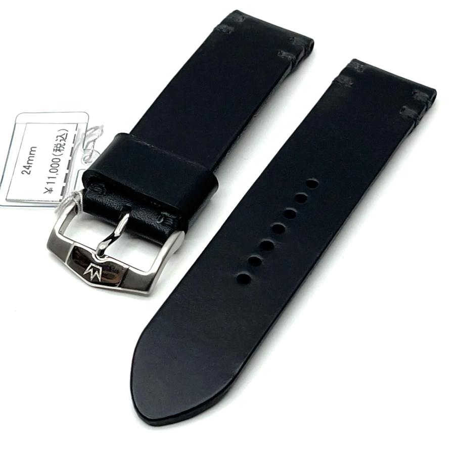 腕時計 ベルト 24mm ハンドメイド カーフ 一枚革 一点物 ブラック