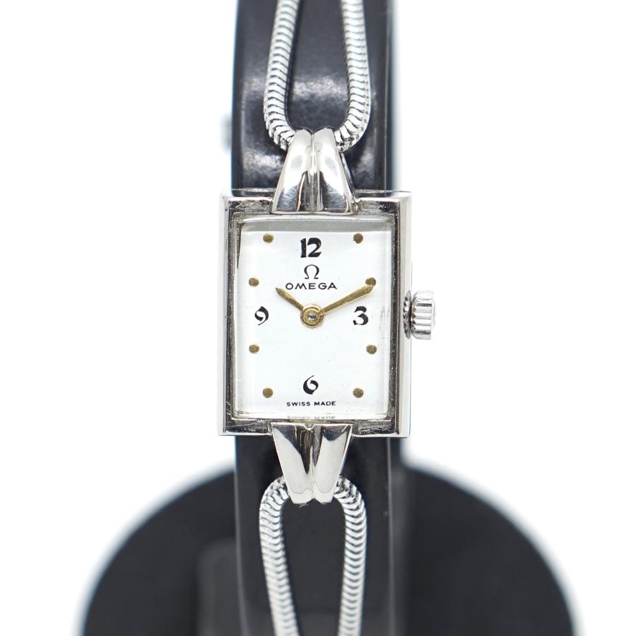 オメガ 腕時計 スクエア 18mm レディース 白 ビンテージ 手巻き