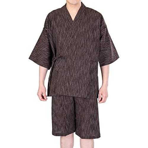 【良好品】 絣縞がおしゃれな洗えるメンズ甚平 日本製 綿75% 麻25% 楊柳 (ブラウン M) 甚平 【良好品】 絣縞がおしゃれな洗えるメンズ甚平 日本製 綿75% 麻25% 楊柳 (ブラウン M) 甚平