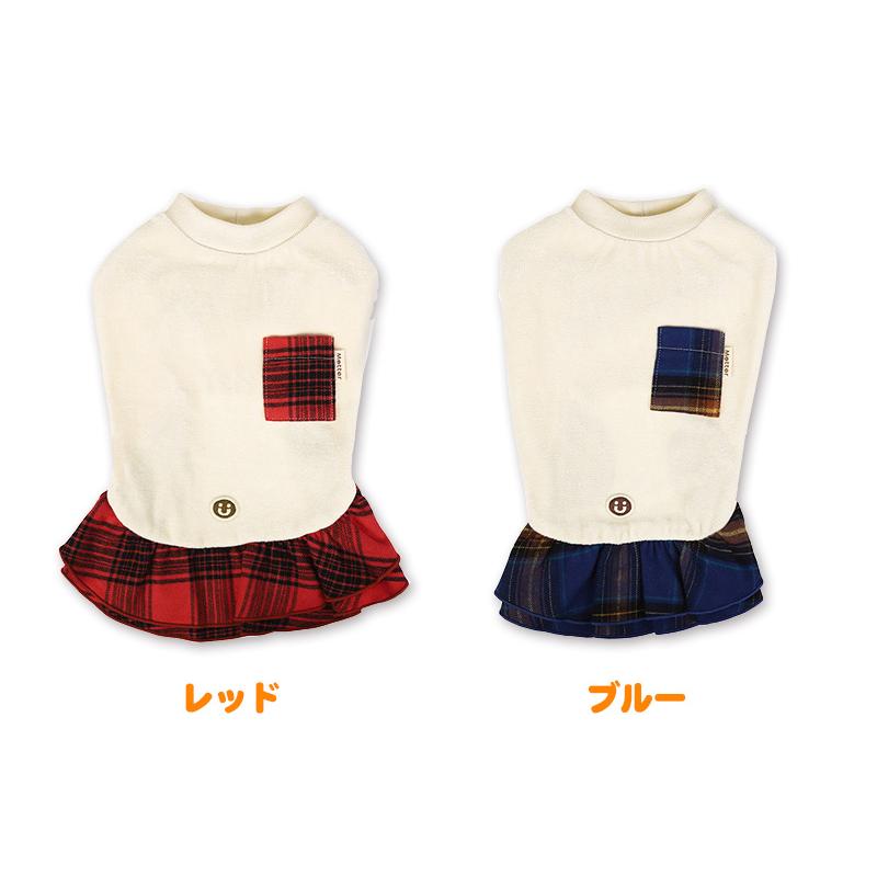 犬服 中型犬 服 ベロアｘチェックポケットワンピース/4-6号 秋 冬 |  | 01