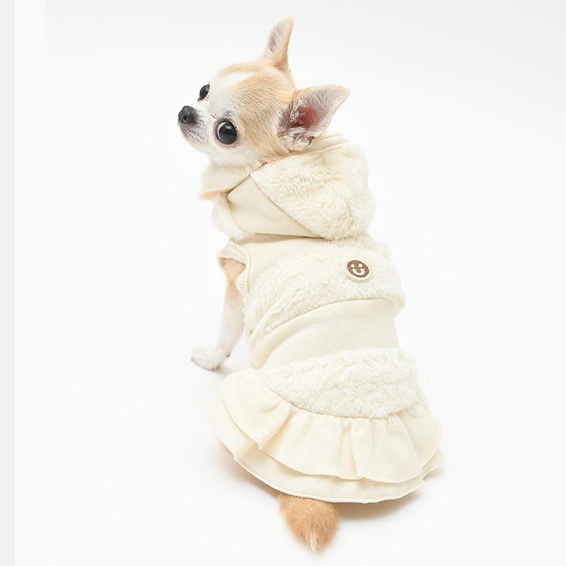 犬服 小型犬 服 ミニ裏毛起毛ｘボア切替パーカーワンピース/1-3号 秋 冬 |  | 05