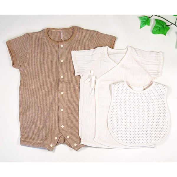 出産祝い ギフト オーガニックコットン女の子・男の子 半袖ワッフルカバーオール・ガーゼ短肌着・スタイ |  | 01