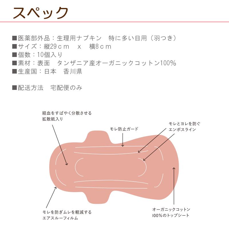 シシフィーユ サニタリーパッド 29cm 10枚入り 特に多い日 羽根つき オーガニックコットン 使い捨て ノンケミカル ナプキン |  | 02