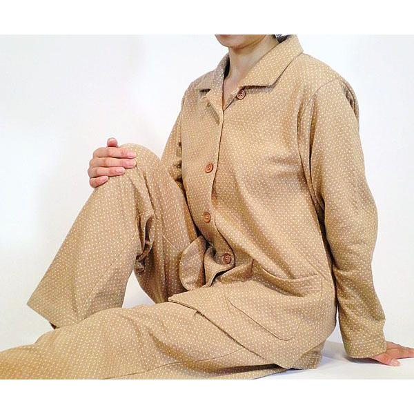 レディース パジャマ オーガニックコットン ドット柄長袖パジャマ(ブラウン) |  | 01