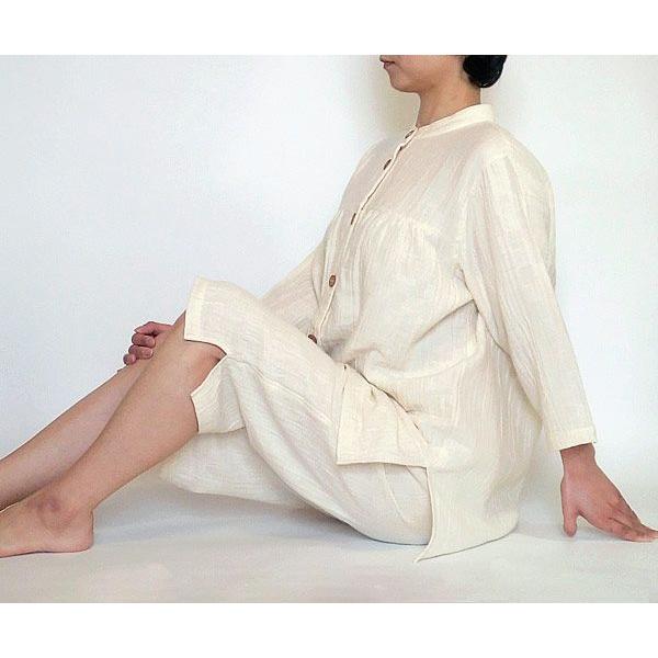 レディース パジャマ オーガニックコットン 2重ガーゼ7分袖スタンドカラーパジャマ |  | 01