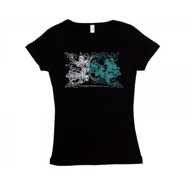 フラダンスTシャツ/6.2oz速乾フライスTシャツ ハイビスカス&プルメリア 黒×グラデーション(白〜エメラルド・グリーン) ネコポス対応可|muumuumama|02