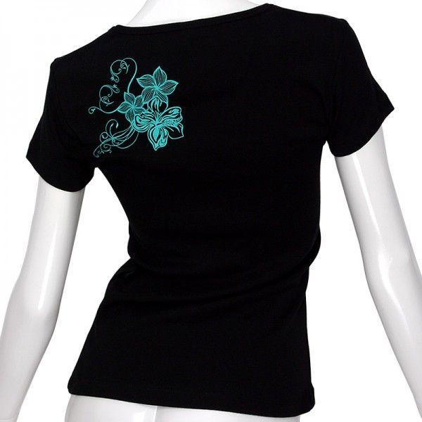 フラダンスTシャツ/6.2oz速乾フライスTシャツ ハイビスカス&プルメリア 黒×グラデーション(白〜エメラルド・グリーン) ネコポス対応可|muumuumama|03