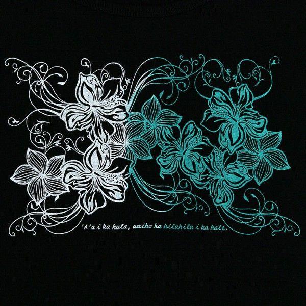 フラダンスTシャツ/6.2oz速乾フライスTシャツ ハイビスカス&プルメリア 黒×グラデーション(白〜エメラルド・グリーン) ネコポス対応可|muumuumama|04