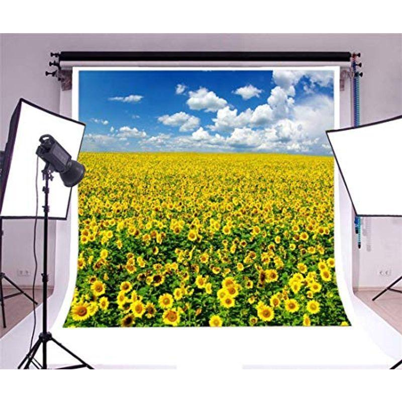 Qinunipoto 背景布 写真撮影用 背景 撮影 布 青い空と白い雲 ひまわり 花の海 写真ツール 子供の写真 ポートレート写真の背景 背景布 バックペーパー