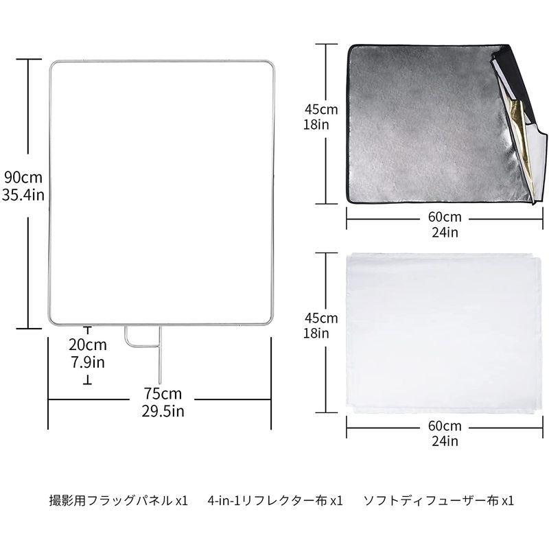 市場 Selens ステンレス製 レフ板 4 In 1リフレクター ディフューザーキット 撮影用フラッグ 60cmx75cm フラッグパネル