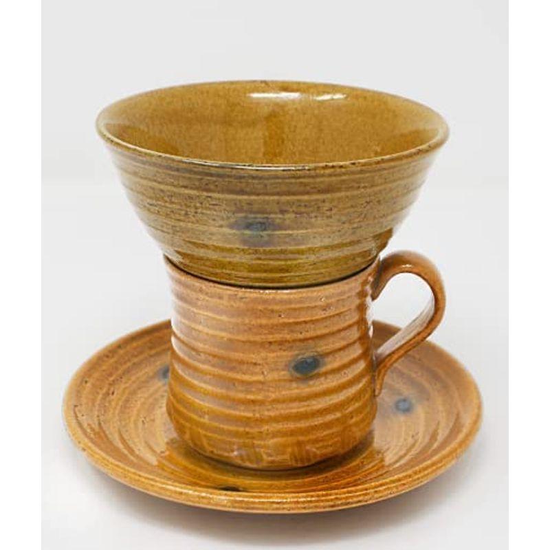 コーヒーカップ 黄瀬戸 セット ドリッパー 付き 瀬戸焼き 陶器 ガラス コーヒー ソーサー ファスナー