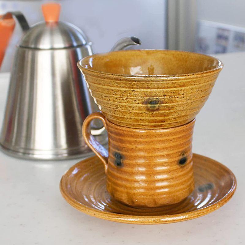 コーヒーカップ 黄瀬戸 セット ドリッパー 付き 瀬戸焼き 陶器 ガラス コーヒー ソーサー｜muylinda｜02