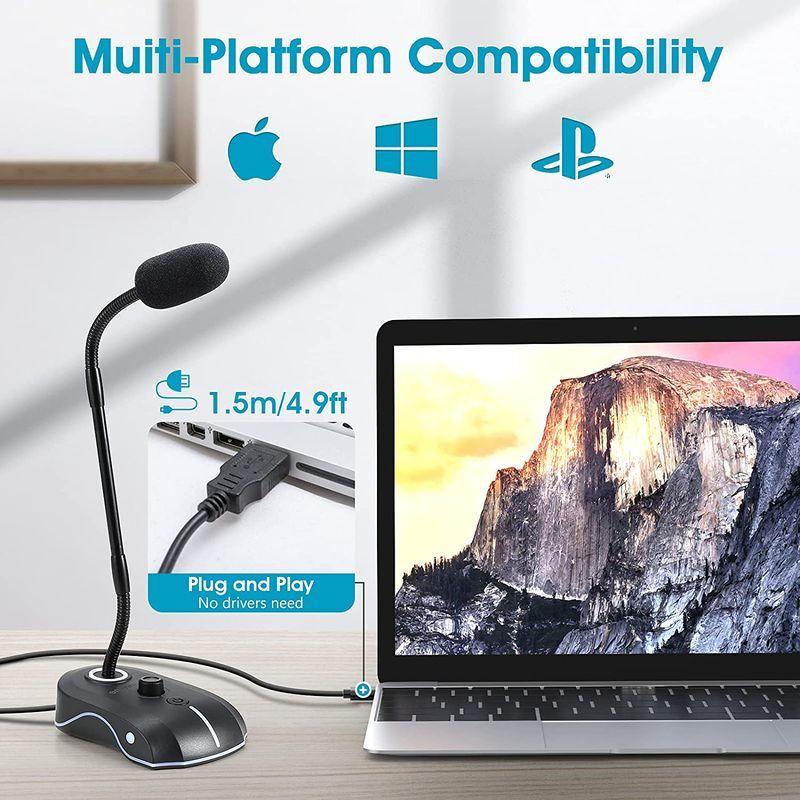 PCマイク USBマイク全指向性 卓上マイク 360°集音 音量調節可能 ミュート機能 録音/宅録/ゲーム実況/生放送 PC/Windows  人気ブランドの