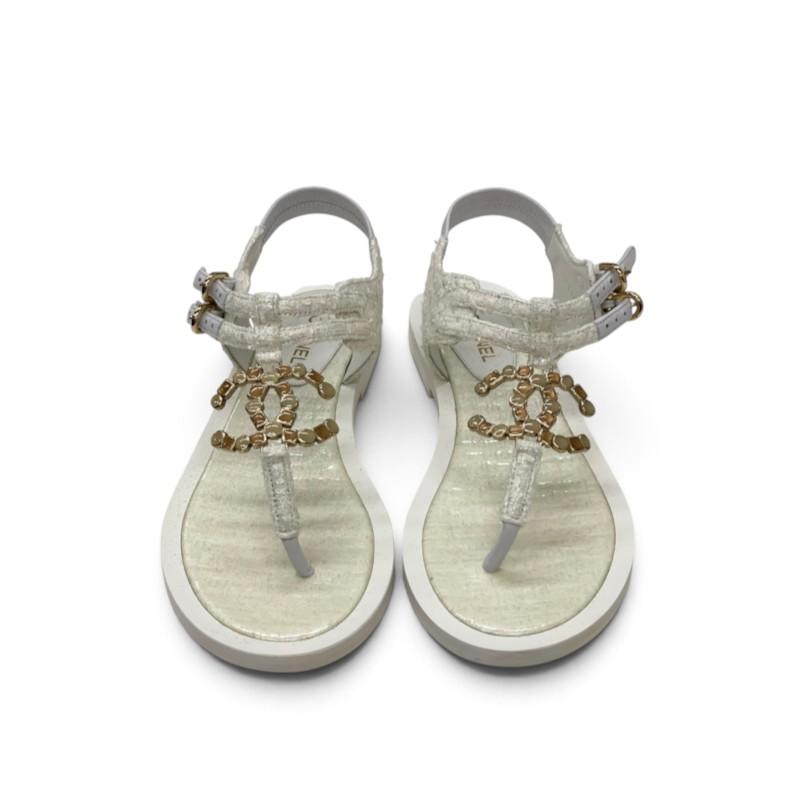 CHANEL（シャネル） サンダル 靴 シューズ ファブリック ホワイト 白