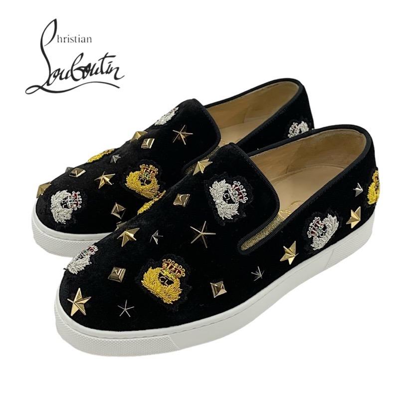 クリスチャンルブタン Christian Louboutin スニーカー スリッポン 靴 シューズ スタッズ スター ワッペン ベロア ブラック 黒 Christian Louboutin（クリスチャンルブタン） スニーカー スリッポン