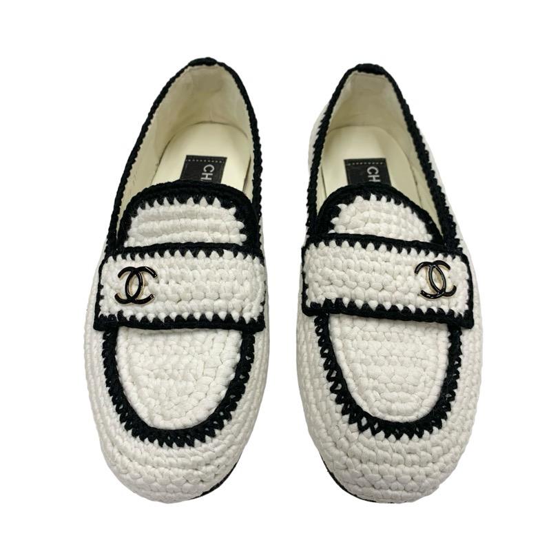 CHANEL フラットシューズ ホワイト/ブラック シャネル CHANEL フラットシューズ 靴 シューズ ファブリック ホワイト