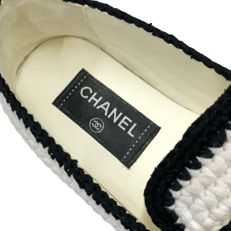 シャネル CHANEL フラットシューズ 靴 シューズ ファブリック ホワイト
