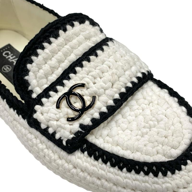 シャネル CHANEL フラットシューズ 靴 シューズ ファブリック ホワイト