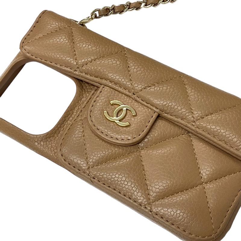 CHANEL iphone14pro ケース マトラッセ チェーン ココマーク 美品✨CHANEL iphone14proケース マトラッセ チェーン レザー シャネル