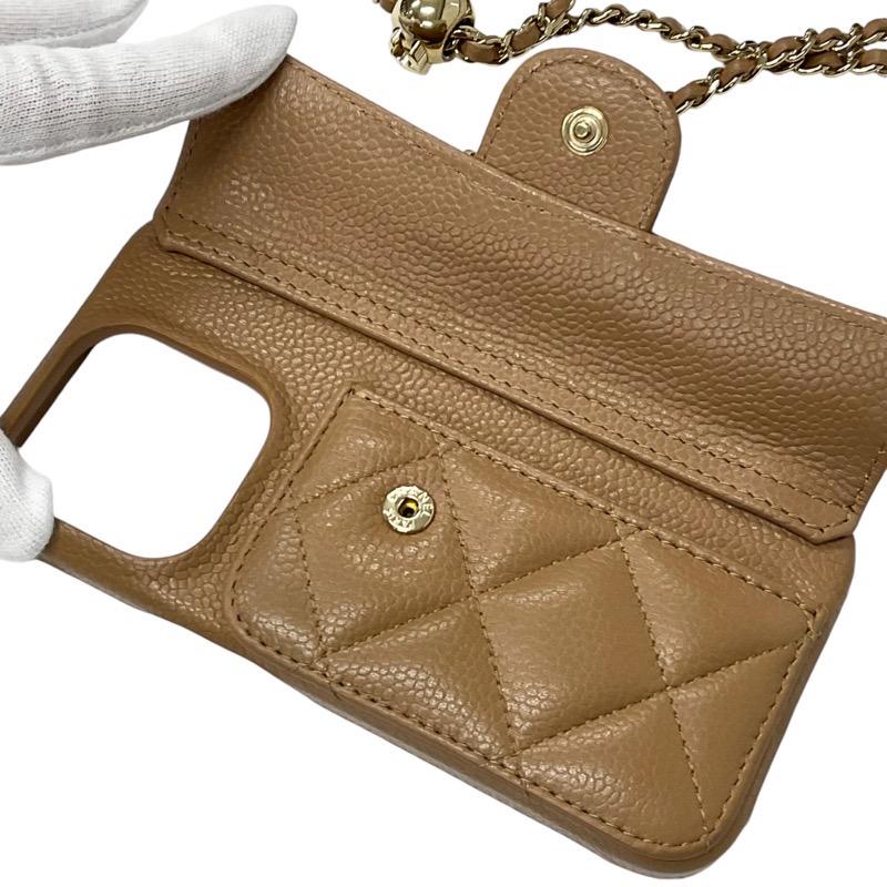 CHANEL iphone14pro ケース マトラッセ チェーン ココマーク 美品✨CHANEL iphone14proケース マトラッセ チェーン レザー シャネル