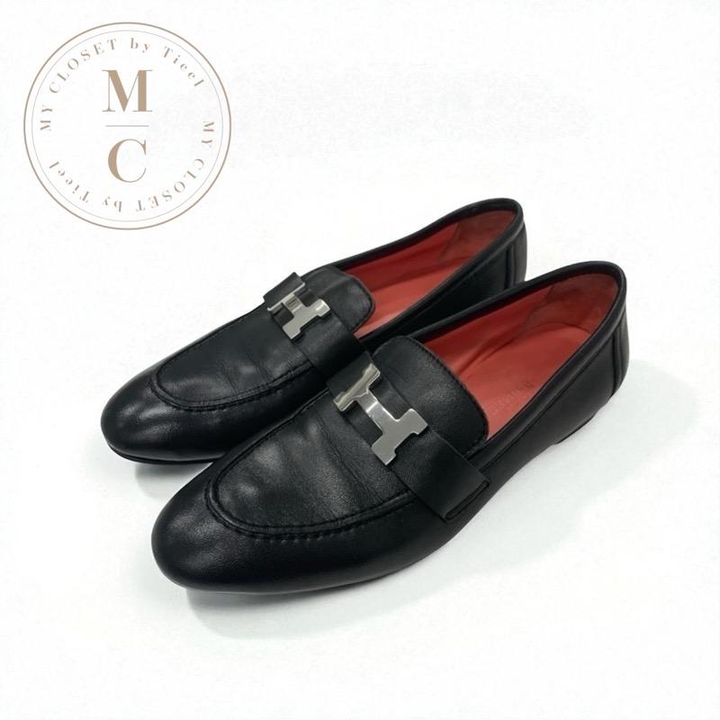 HERMES エルメス パリ ローファー 革靴 靴 シューズ レザー ブラック  