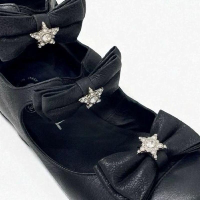 シャネル CHANEL パンプス 靴 シューズ レザー ブラック 黒 ココマーク リボン スター ラインストーン_8
