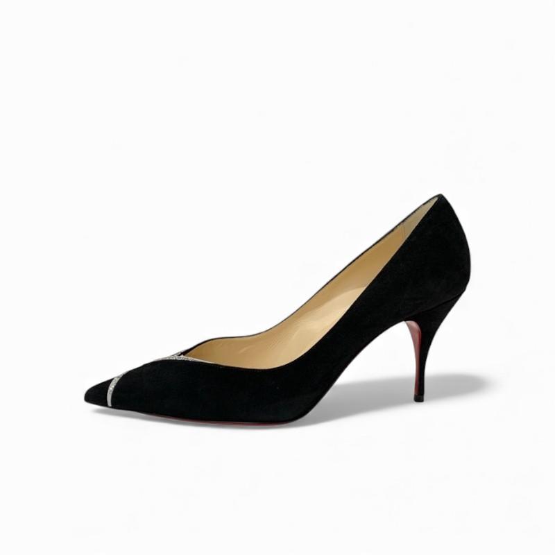 クリスチャンルブタン Christian Louboutin パンプス 靴 シューズ スエード ブラック 黒 未使用 ロゴ ラインストーン_2