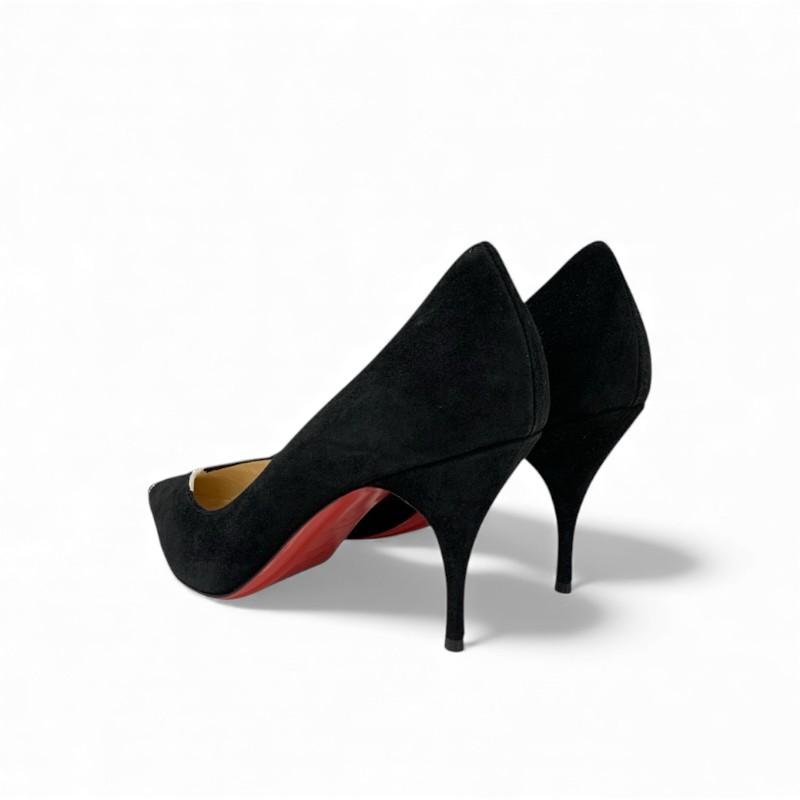 クリスチャンルブタン Christian Louboutin パンプス 靴 シューズ スエード ブラック 黒 未使用 ロゴ ラインストーン_3