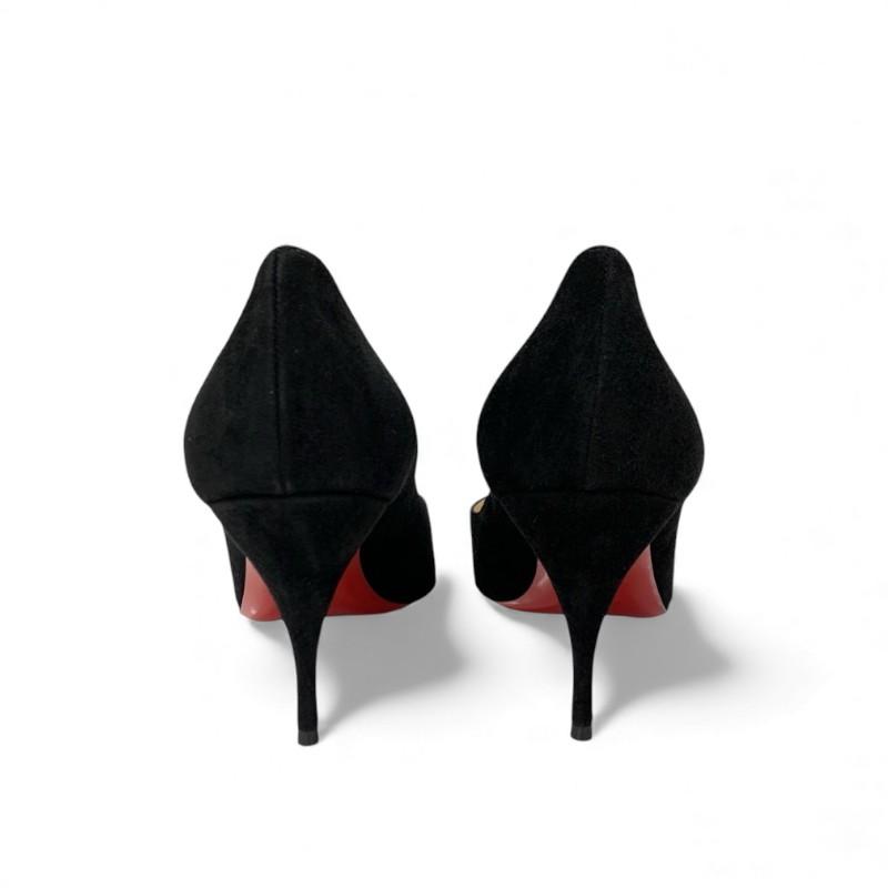 クリスチャンルブタン Christian Louboutin パンプス 靴 シューズ スエード ブラック 黒 未使用 ロゴ ラインストーン_4