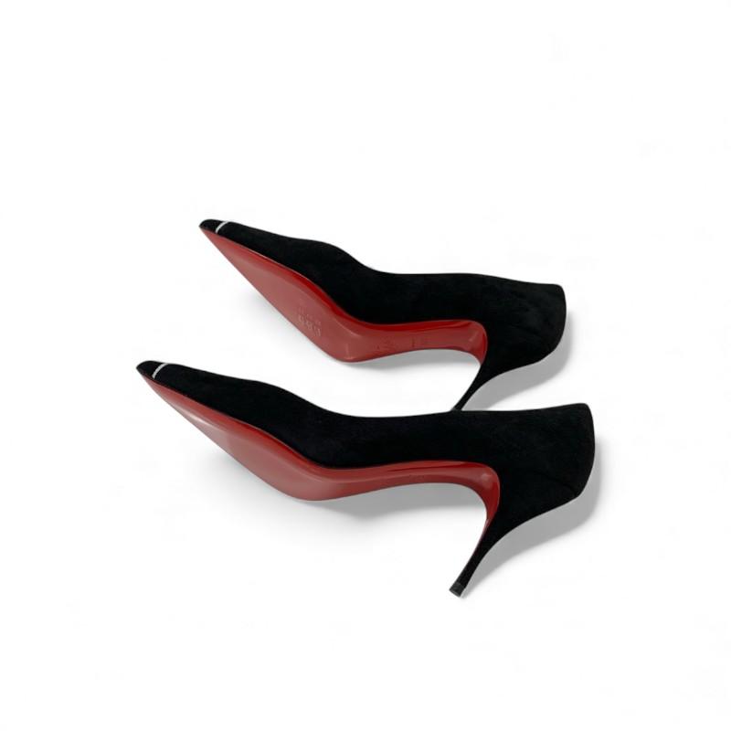 クリスチャンルブタン Christian Louboutin パンプス 靴 シューズ スエード ブラック 黒 未使用 ロゴ ラインストーン_5