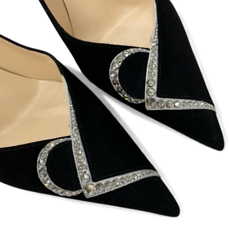 クリスチャンルブタン Christian Louboutin パンプス 靴 シューズ スエード ブラック 黒 未使用 ロゴ ラインストーン_8