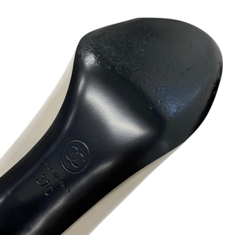 シャネル CHANEL パンプス 靴 シューズ レザー グレー ブラック ココマーク ストラップ シワ加工_7