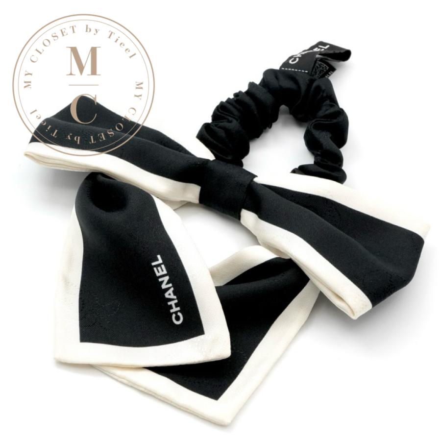 CHANEL シャネル ヘアアクセサリー シルク ブラック ホワイト ココ  