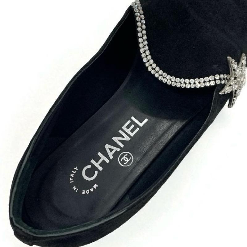 シャネル CHANEL フラットシューズ 靴 シューズ スエード ファブリック ブラック 黒 オペラシューズ スター ビジュー_6