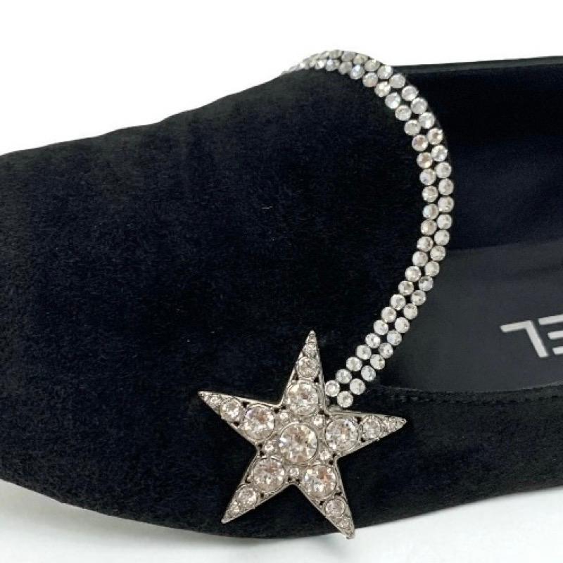 シャネル CHANEL フラットシューズ 靴 シューズ スエード ファブリック ブラック 黒 オペラシューズ スター ビジュー_8