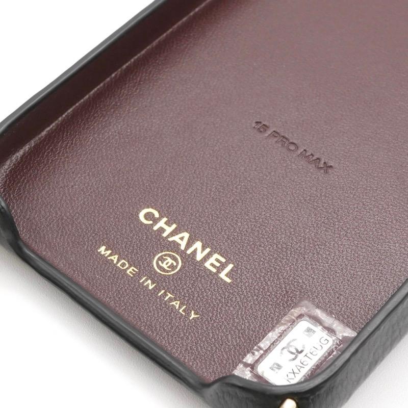 極美品 CHANEL シャネル iPhone15Pro ケース チェーン パール CHANEL（シャネル） 携帯・スマホアクセサリー ブラック ゴールド ココ