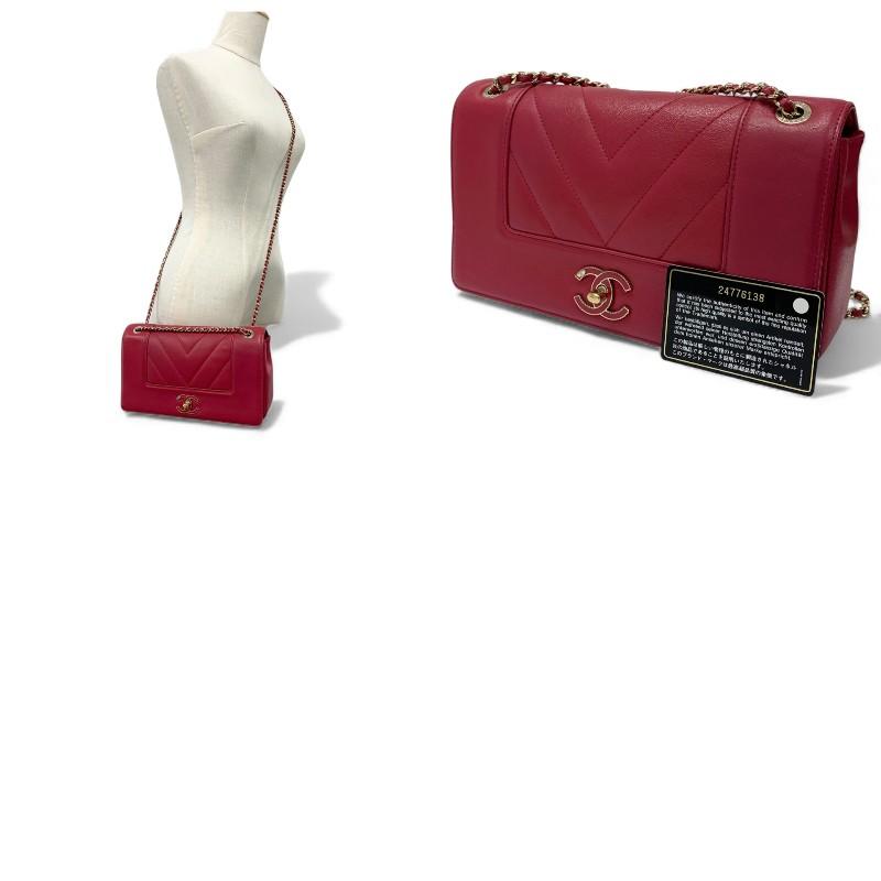 シャネル CHANEL バッグ ショルダーバッグ ピンク ゴールド Vステッチ ラムスキン ターンロック ココマーク ダブルチェーン_8