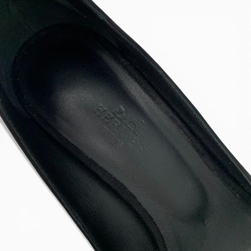 エルメス HERMES ガーリー パンプス 靴 シューズ スエード ブラック 黒 シルバー シェーヌダンクル ストラップ メタルヒール_6