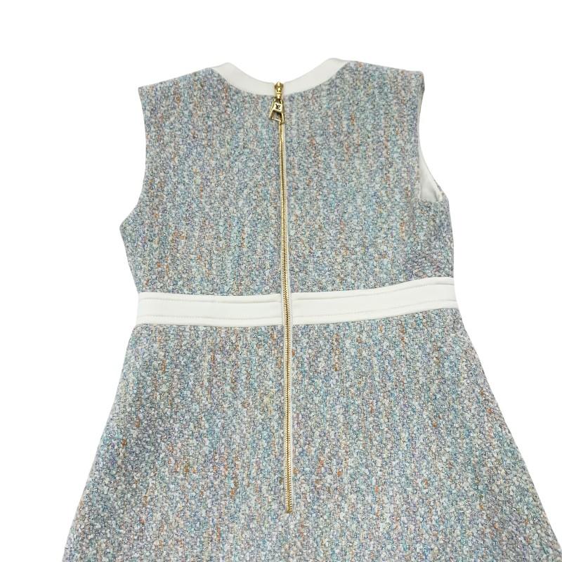 ルイヴィトン LOUIS VUITTON ワンピース ホワイト ブルー系 22SS Aラインドレス ツイード スターダストの画像