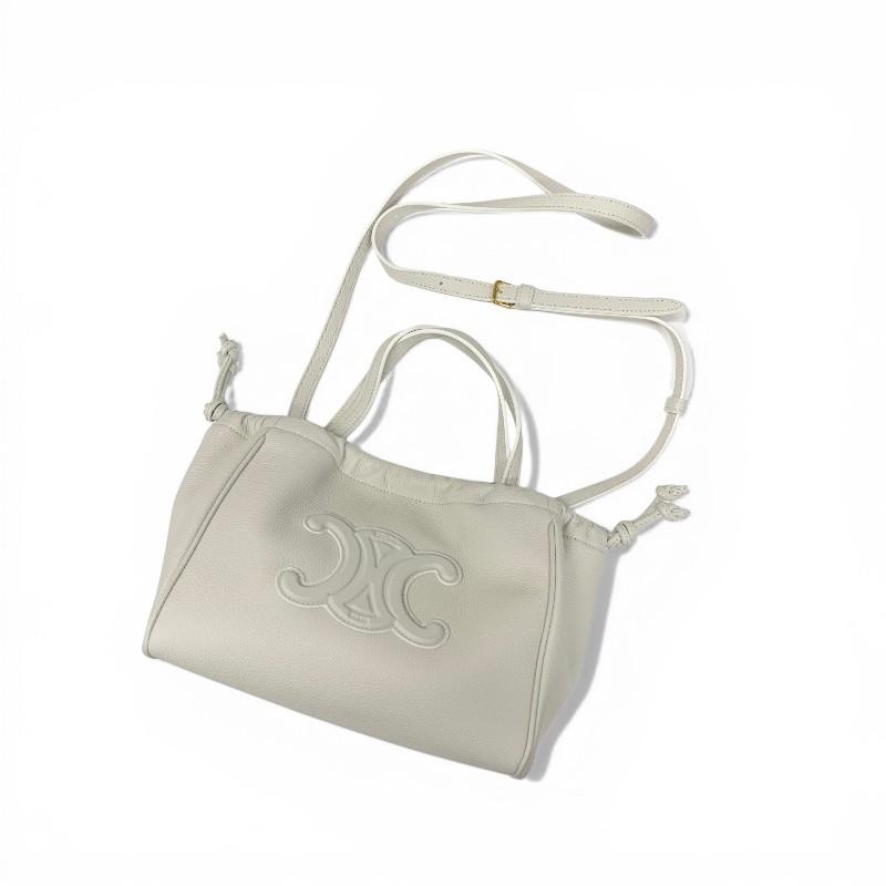 セリーヌ CELINE バッグ ショルダーバッグ ホワイト ゴールド スモール カバ ドローストリング キュイル トリオンフ レザー 2WAY_4