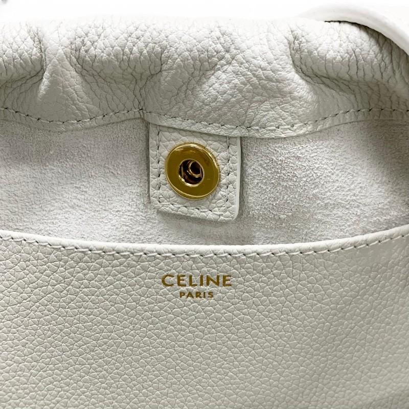 セリーヌ CELINE バッグ ショルダーバッグ ホワイト ゴールド スモール カバ ドローストリング キュイル トリオンフ レザー 2WAY_6