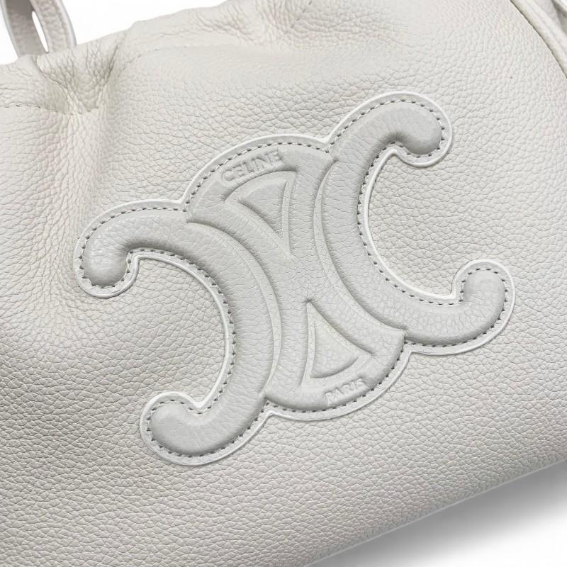 セリーヌ CELINE バッグ ショルダーバッグ ホワイト ゴールド スモール カバ ドローストリング キュイル トリオンフ レザー 2WAY_8